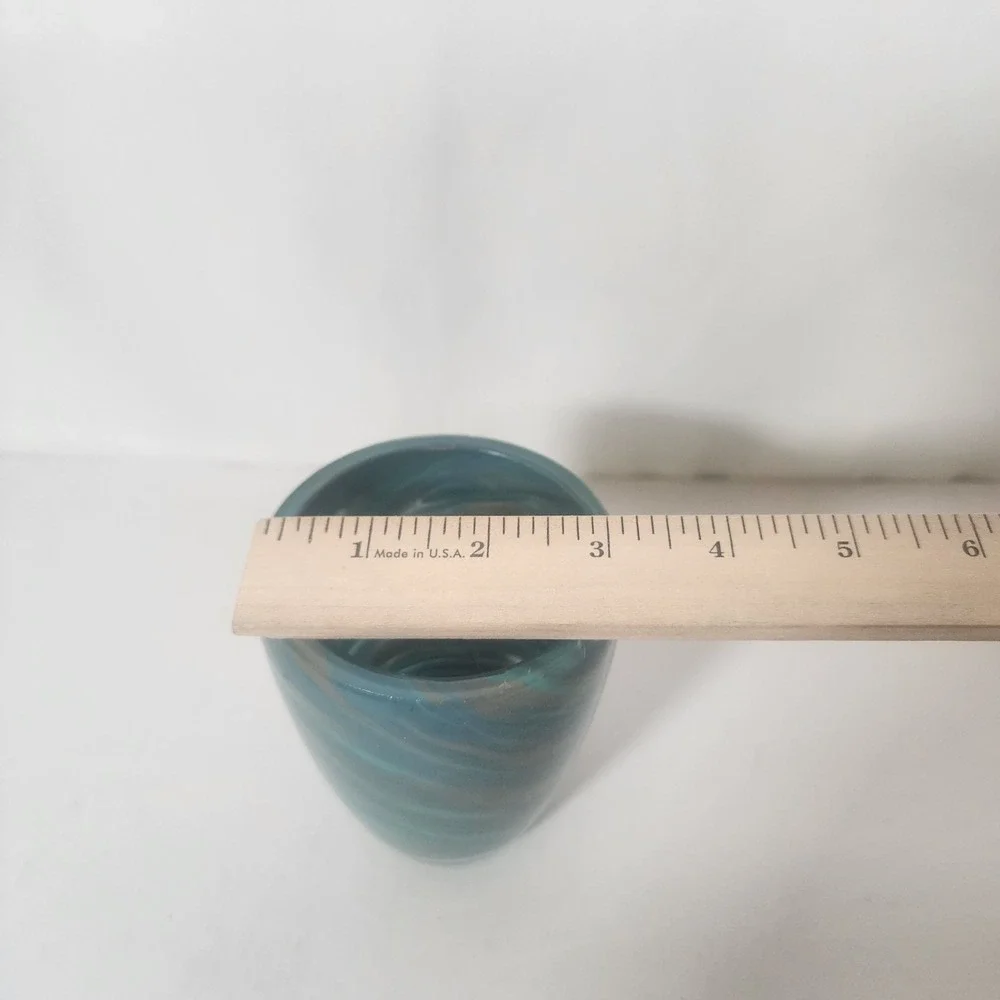 Hand Blown Art Glass Tumbler Blue Aqua Swirl Studio Glass Cup Votive Holder